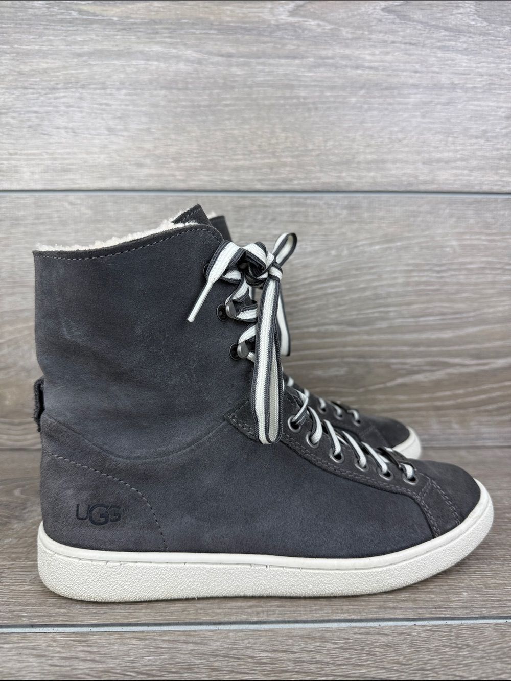Ugg Starlyn Charcoal Gray Nubuck Hi Top Women’s Sz 6 Warm Shearling Lined Shoe